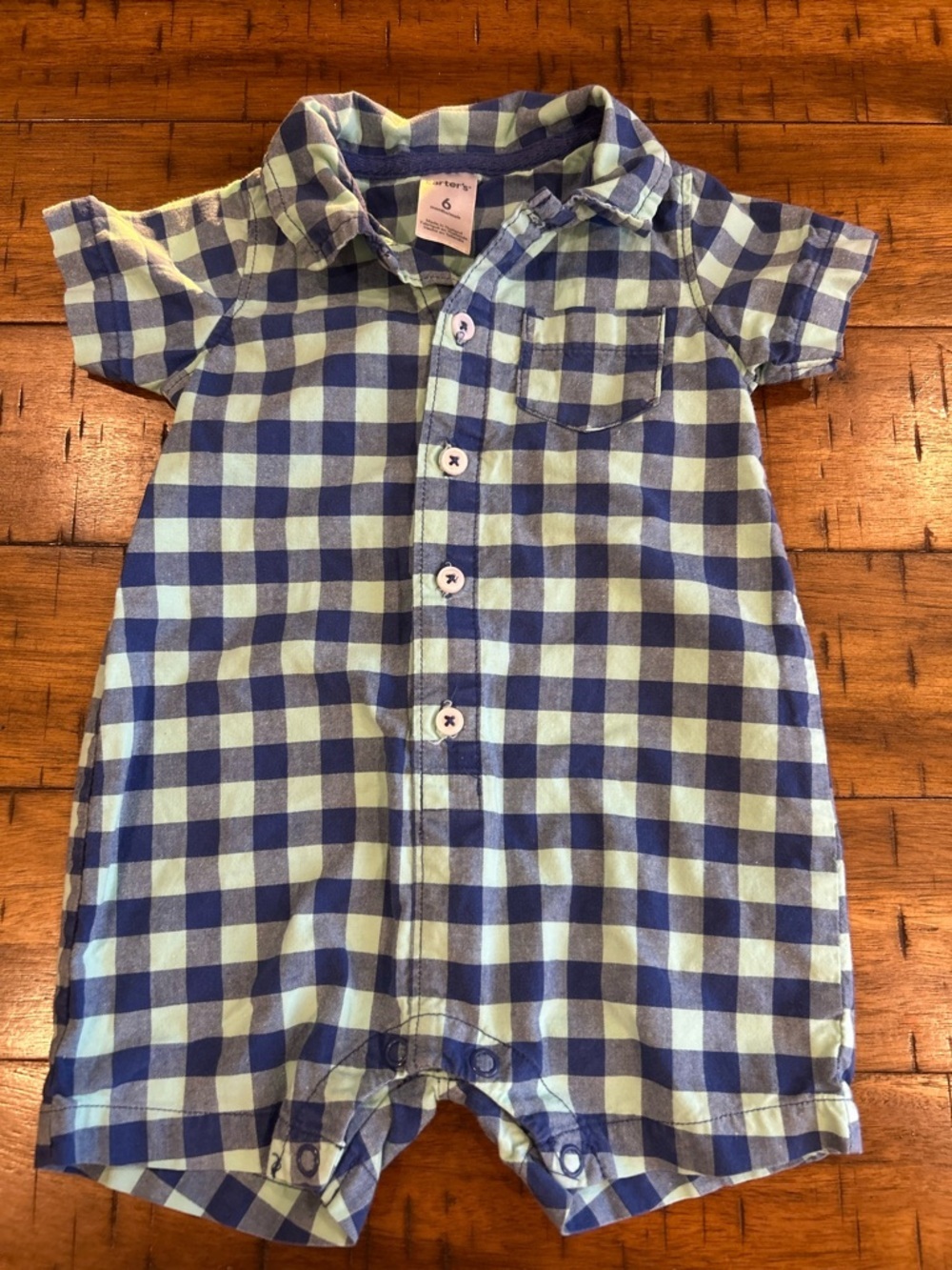 Carter's Blue and Mint Gingham Baby Romper